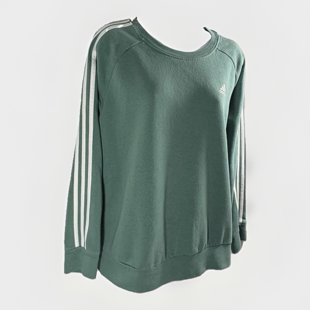 Adidas Essentials 3 Stripes Crewneck Sweatshirt Womens L Sage Green Fleece